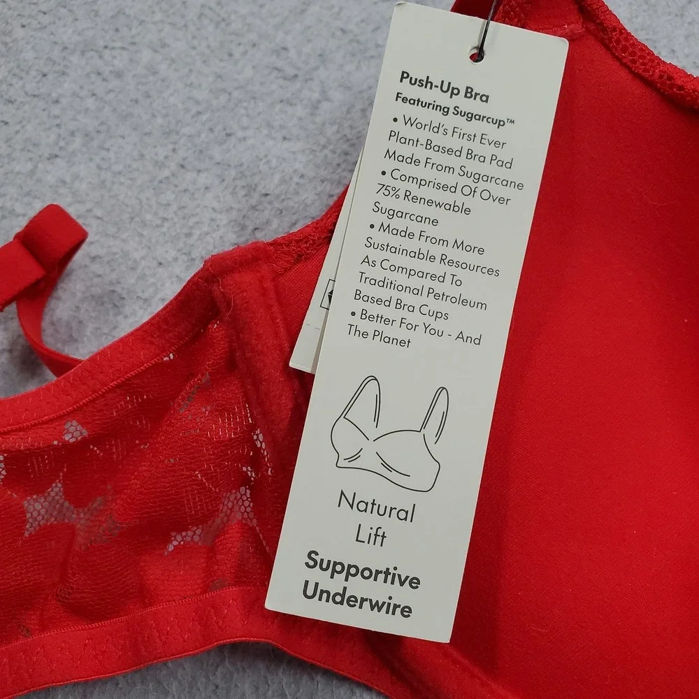 No Boundaries Women Bra 34B Red Floral Push Up Underwired Lace Strap NWT